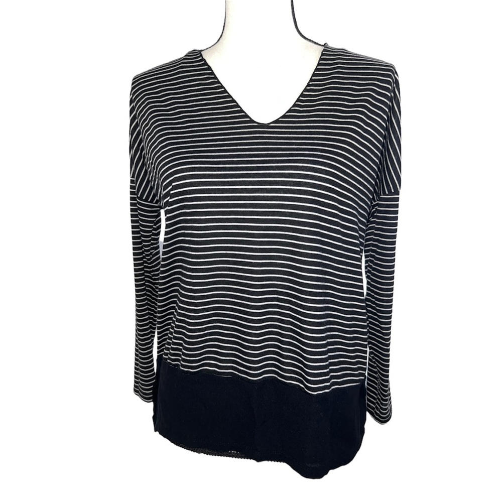 Zara Thin Knit Sweater Shirt Womens Long Sleeves Stripes V Neck Size S